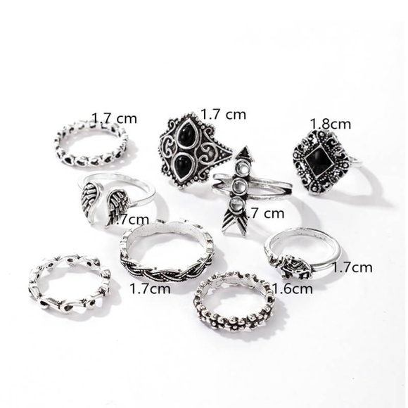**EMBERLY* 9-Pc Silver x Black Fashion Geometric Ring Set - Picture 6 of 6
